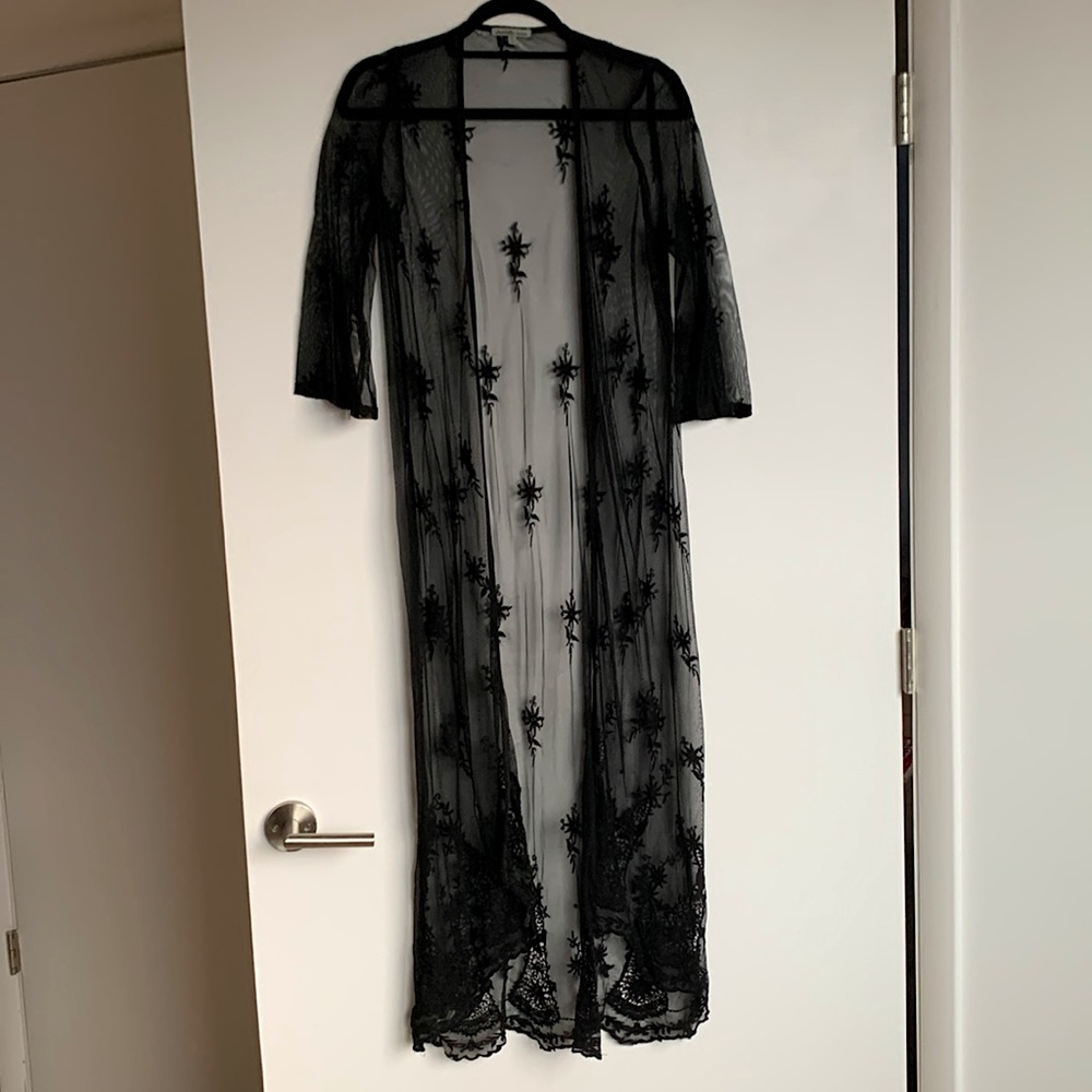 Charlotte Russe Long Black Lace Duster Mid Sleeve